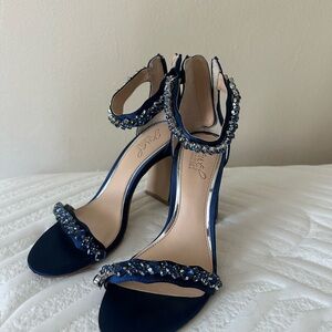 Jewel Badgley Mischka Elegant Blue Beaded Women's Heels